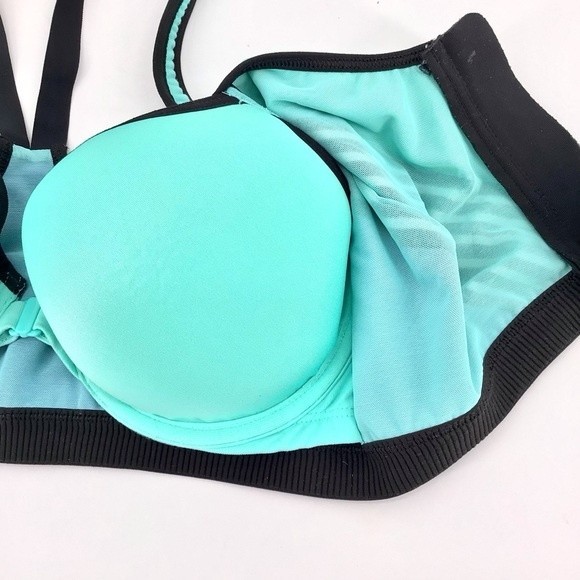 VSX Sport Victoria's Secret Bra Blue Black Green Colorblock Front Zip Size 36C - Picture 5 of 15